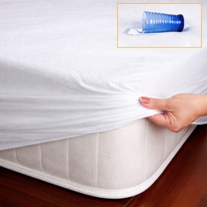 Husa impermeabila cu elastic pentru saltea, bumbac frotir 160x200cm, alb
