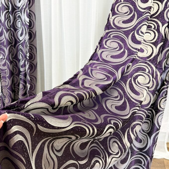 Set 2 bucati de Draperie Jacquard, Spiral, 150cm latime x 270cm inaltime, cu rejansa pt sina, Mov