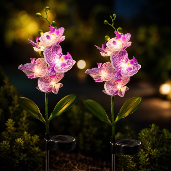 Set 2 Lampi Solare Decorative Tip Orhidee – Iluminare LED, Design Elegant si Functionare Automata 1 Set 2 Lampi Solare Decorative Tip Orhidee – Iluminare LED, Design Elegant si Functionare Automata