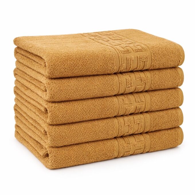 Set 5 prosoape mari 70x130cm, din 100% bumbac pakistanez, 500g, Mustar