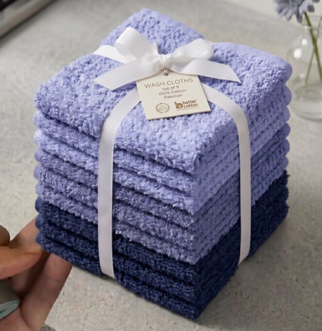 Set 9 prosoape mici 30x30cm, din 100% bumbac pakistanez, 350g, Rice, Albastru