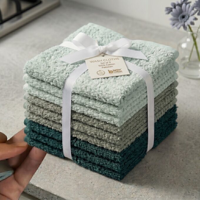 Set 9 prosoape mici 30x30cm, din 100% bumbac pakistanez, 350g, Rice, Verde