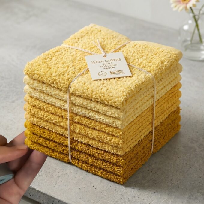 Set 9 prosoape mici 30x30cm, din 100% bumbac pakistanez, 350g, Rice, Galben