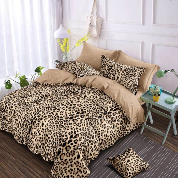 Lenjerie pat dublu, Finet, 6 piese, Maro, animal print