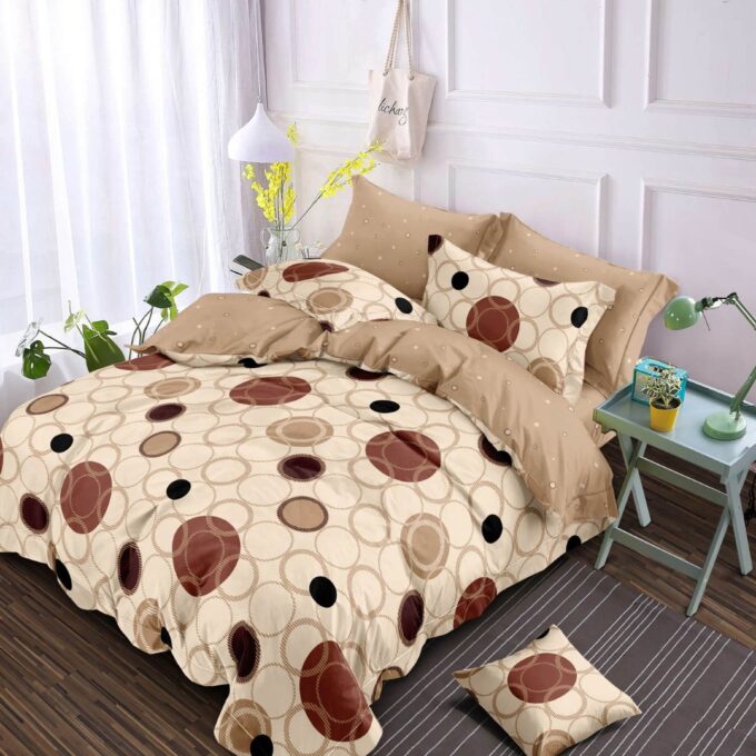 Lenjerie pat dublu, Finet, 6 piese, Bej, Maro, buline