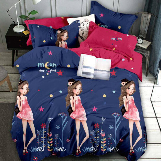 Lenjerie pat dublu, FINET, 6 piese, Jojo Home, Bleumarin-Multicolor, fetite 1 Lenjerie pat dublu, FINET, 6 piese, Jojo Home, Bleumarin-Multicolor, fetite