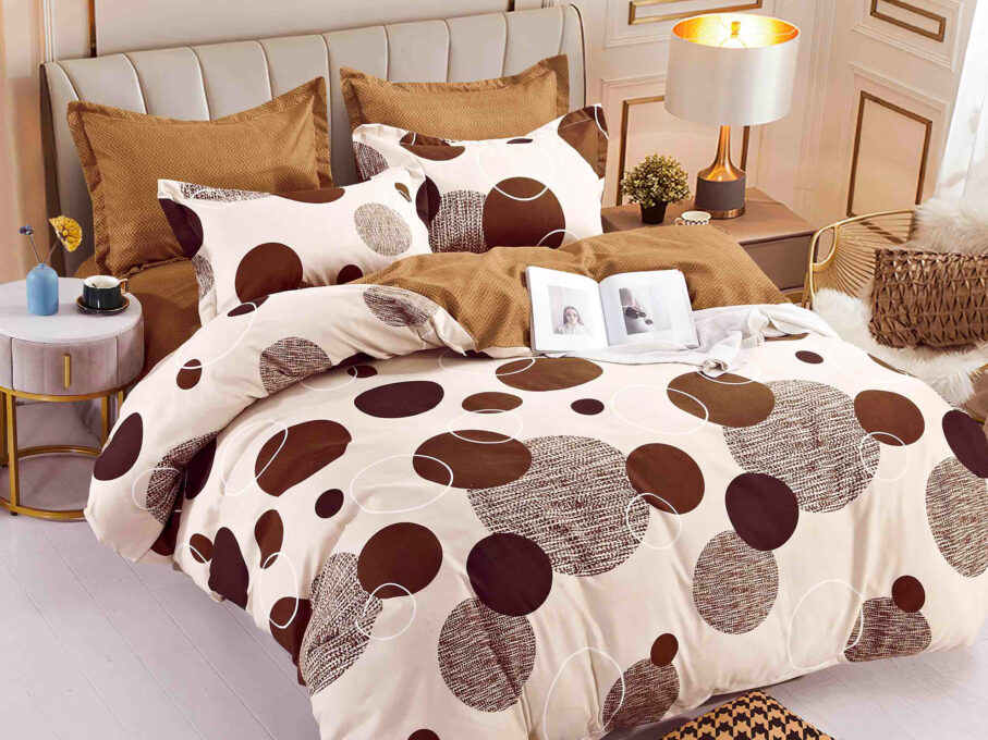 Lenjerie pat dublu, FINET, 6 piese, Jojo Home, Crem-Maro, buline 1 Lenjerie pat dublu, FINET, 6 piese, Jojo Home, Crem-Maro, buline