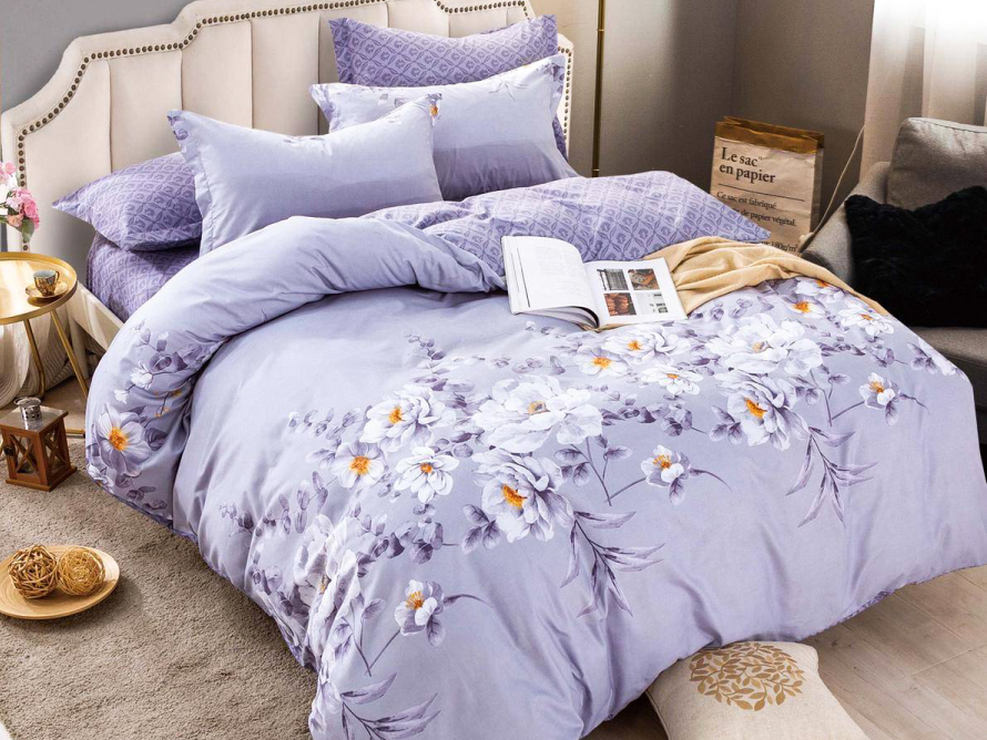 Lenjerie pat dublu, FINET, 6 piese, Jojo Home, Lila-Multicolor, flori 1 Lenjerie pat dublu, FINET, 6 piese, Jojo Home, Lila-Multicolor, flori
