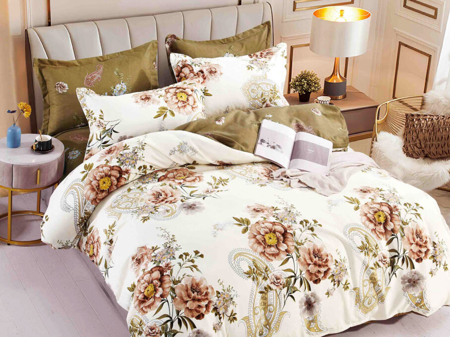 Lenjerie pat dublu, FINET, 6 piese, Jojo Home, Crem-Multicolor, flori 1 Lenjerie pat dublu, FINET, 6 piese, Jojo Home, Crem-Multicolor, flori