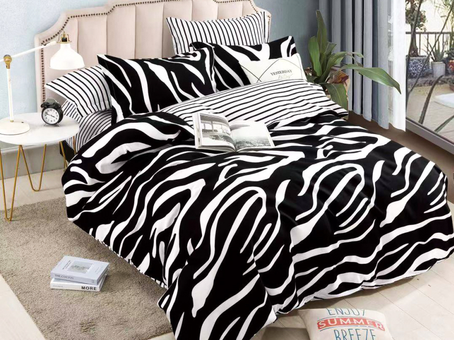 Lenjerie pat dublu, FINET, 6 piese, Jojo Home, Alb-Negru, animal print 1 Lenjerie pat dublu, FINET, 6 piese, Jojo Home, Alb-Negru, animal print
