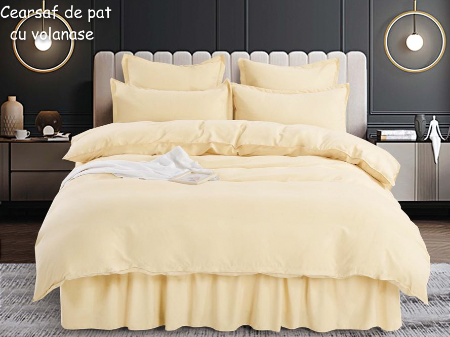 Lenjerie pat dublu, FINET, 6 piese, cu volanase, Jojo Home, Crem 1 Lenjerie pat dublu, FINET, 6 piese, cu volanase, Jojo Home, Crem
