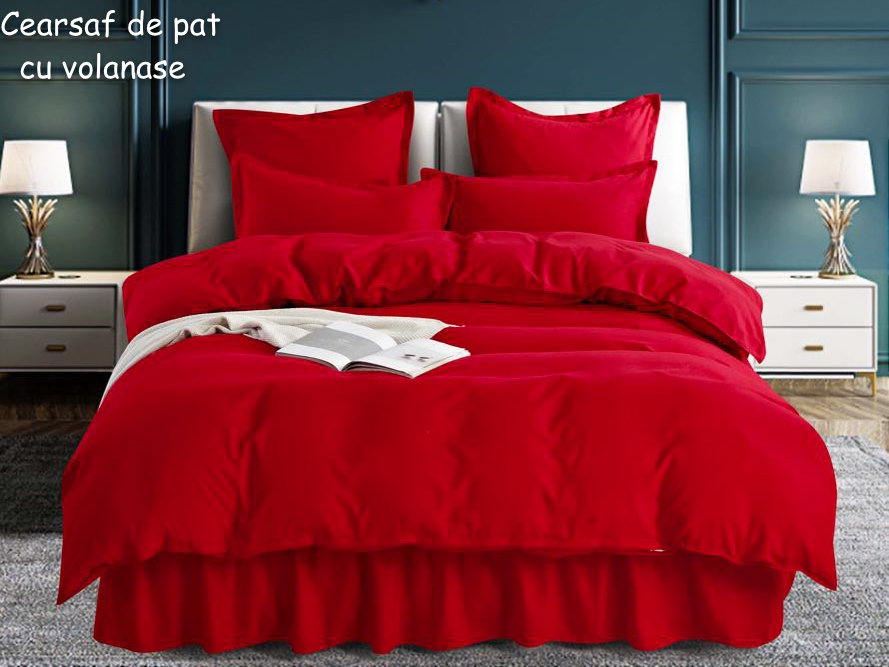 Lenjerie pat dublu, FINET, 6 piese, cu volanase, Jojo Home, Rosu 1 Lenjerie pat dublu, FINET, 6 piese, cu volanase, Jojo Home, Rosu