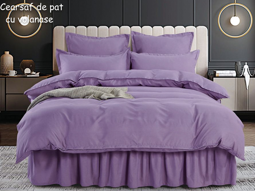 Lenjerie pat dublu, FINET, 6 piese, cu volanase, Jojo Home, Lila 1 Lenjerie pat dublu, FINET, 6 piese, cu volanase, Jojo Home, Lila
