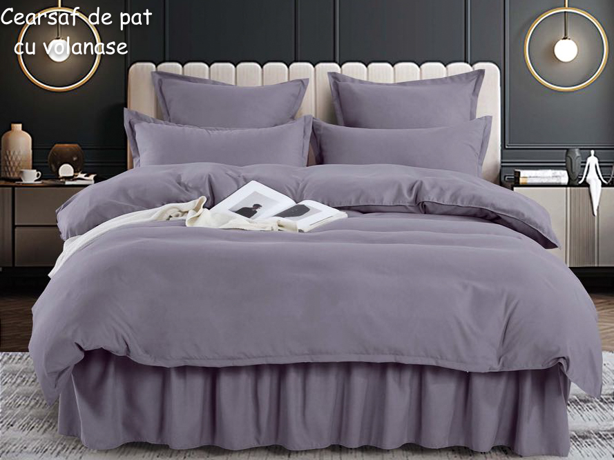 Lenjerie pat dublu, FINET, 6 piese, cu volanase, Jojo Home, Gri 1 Lenjerie pat dublu, FINET, 6 piese, cu volanase, Jojo Home, Gri