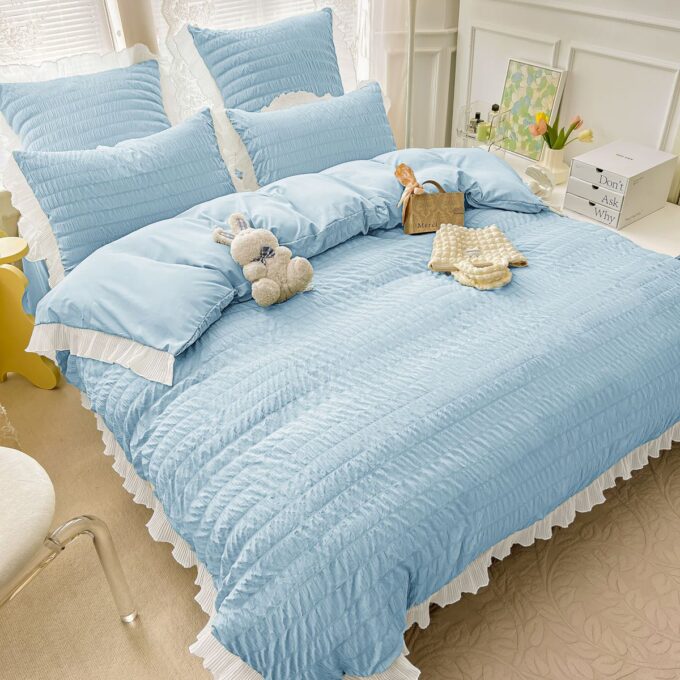 Lenjerie pat dublu, Soft Touch CREPONAT DELUXE, 6 piese, Jojo Home, Bleu 1 Lenjerie pat dublu, Soft Touch CREPONAT DELUXE, 6 piese, Jojo Home, Bleu
