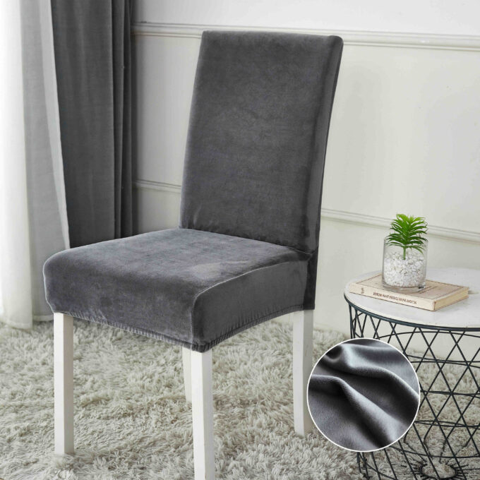 Set 6 huse universale pentru scaun, CATIFEA, Jojo Home, Gri inchis
