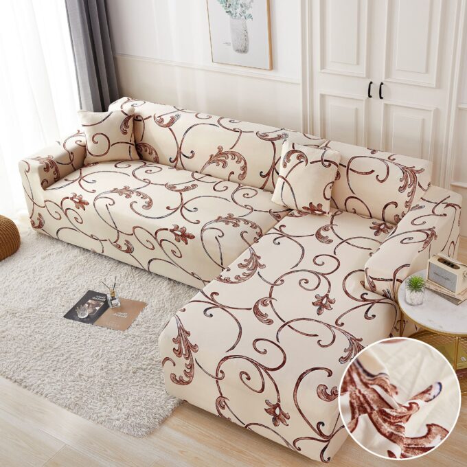 Set husa pentru coltar M + L, Elastica, Jojo Home, Crem-Maro, model elegant