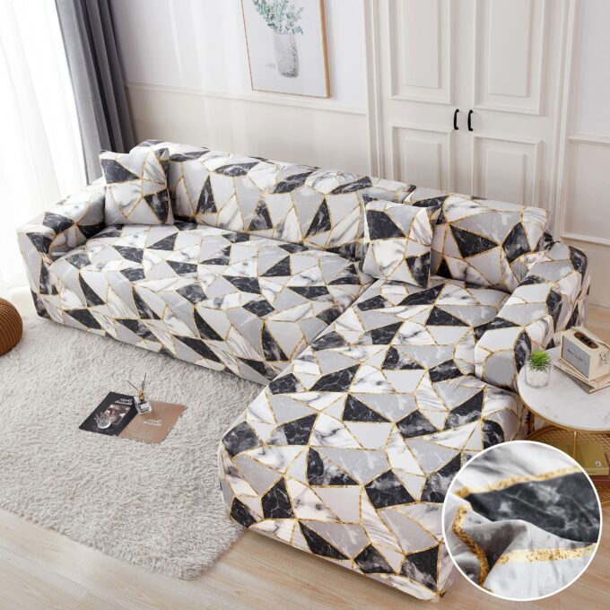 Set husa pentru coltar M + L, Elastica, Jojo Home, Gri-Negru, forme geometrice