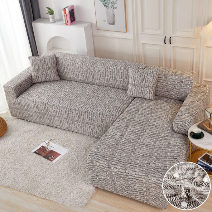 Set husa pentru coltar M + L, Elastica, Jojo Home, Gri, model clasic