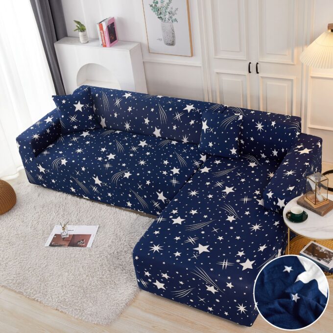 Set husa pentru coltar M + L, Elastica, Jojo Home, Bleumarin-Alb, stelute
