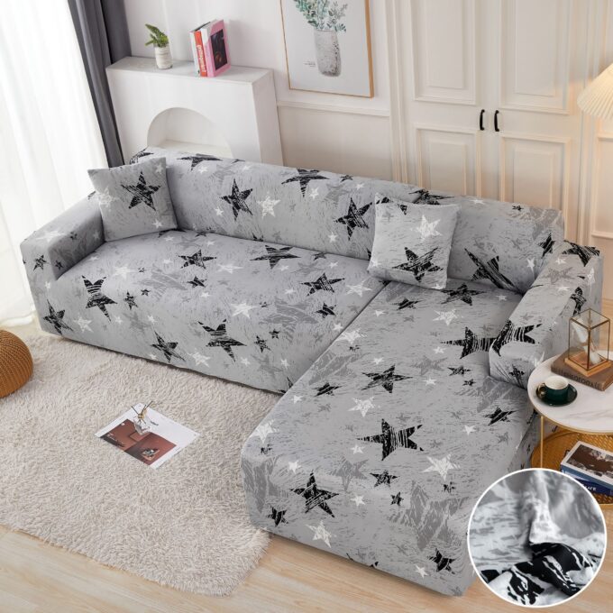 Set husa pentru coltar M + L, Elastica, Jojo Home, Gri, stelute