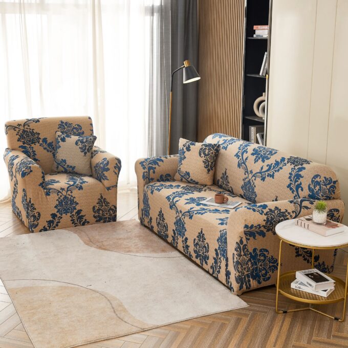 Husa Elastica Pentru Canapea 2 Locuri - M - Jojo Home, Bej-Bleu, model elegant
