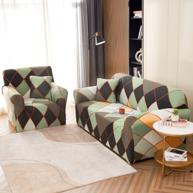 Husa Elastica Pentru Canapea 2 Locuri - M - Jojo Home, Multicolor, forme geometrice