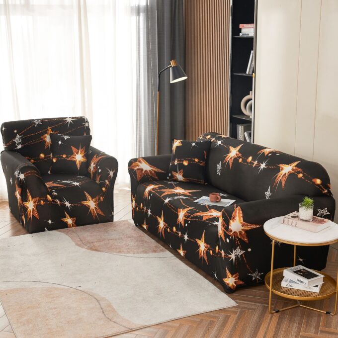 Husa Elastica Pentru Fotoliu cu brate, Jojo Home, Negru, stelute