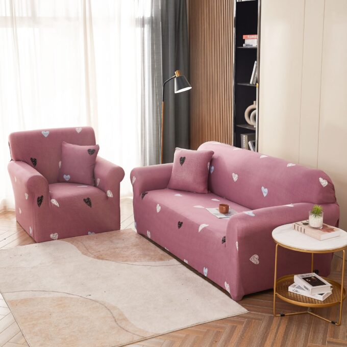 Husa Elastica Pentru Fotoliu cu brate, Jojo Home, Roz, inimioare