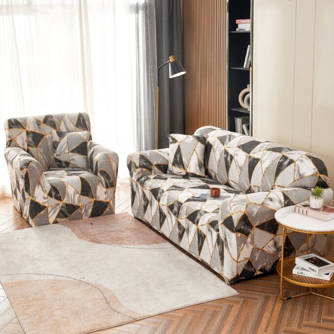 Husa Elastica Pentru Fotoliu cu brate, Jojo Home, Gri, forme geometrice