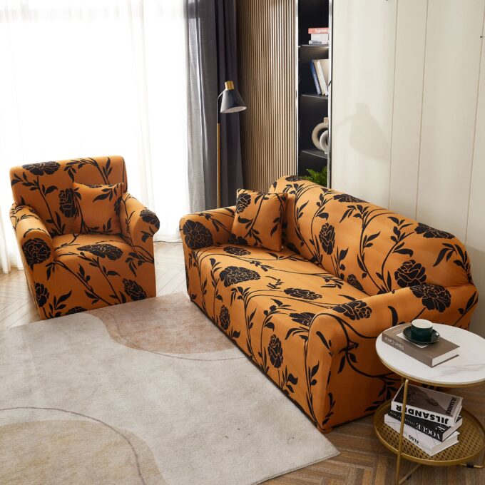 Husa Elastica Pentru Fotoliu cu brate, Jojo Home, Mustar, flori