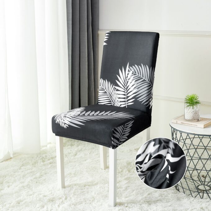 Set 6 huse universale pentru scaun, ELASTICE, Jojo Home, Negru, frunze