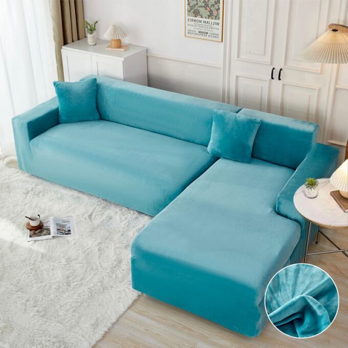 Set husa pentru coltar M + L, Catifea, Jojo Home, Bleu intens