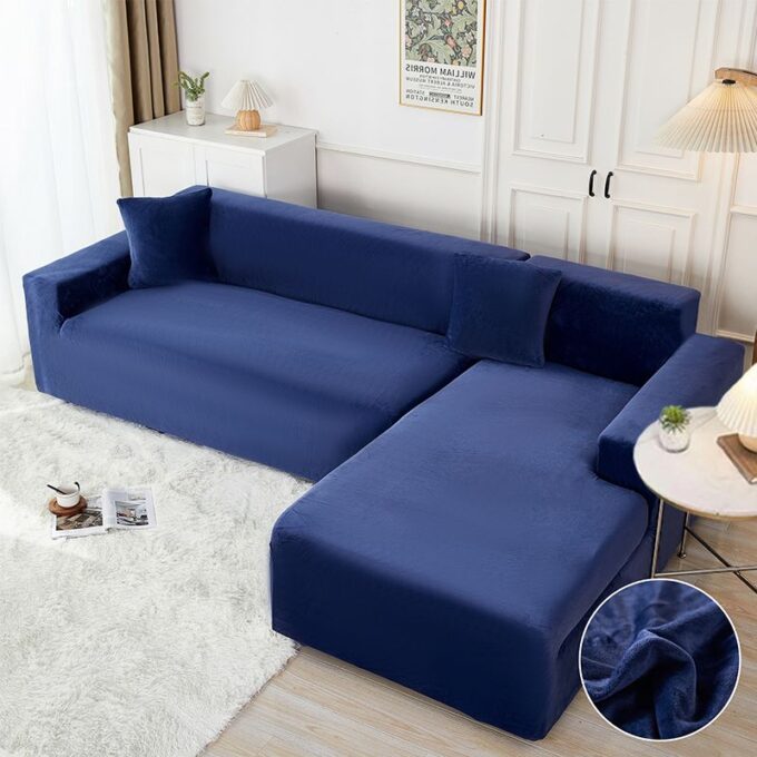 Set husa pentru coltar M + L, Catifea, Jojo Home, Bleumarin