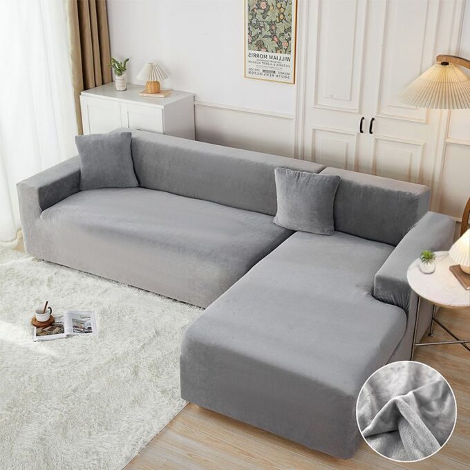 Set husa pentru coltar M + L, Catifea, Jojo Home, Gri deschis