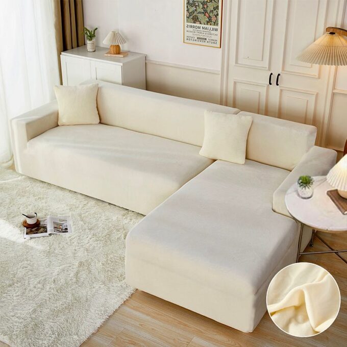 Set husa pentru coltar M + L, Catifea, Jojo Home, Crem