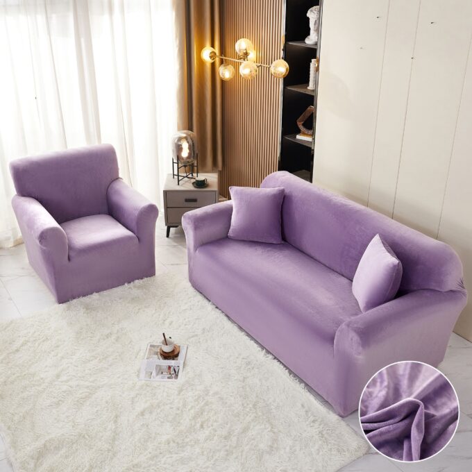 Husa Elastica, 130cm-180cm, pentru Canapea 2 Locuri - M - Jojo Home, Catifea, Lila