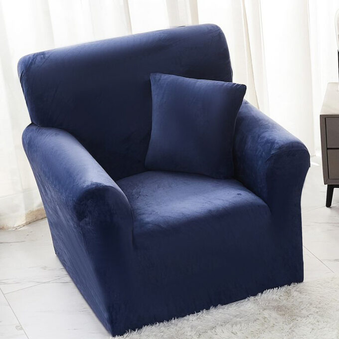 Husa Elastica, 90cm-130cm, pentru Fotoliu cu brate, Jojo Home, Catifea, Bleumarin