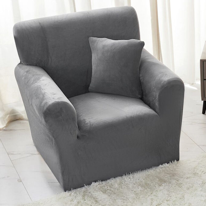 Husa Elastica, 90cm-130cm, pentru Fotoliu cu brate, Jojo Home, Catifea, Gri inchis
