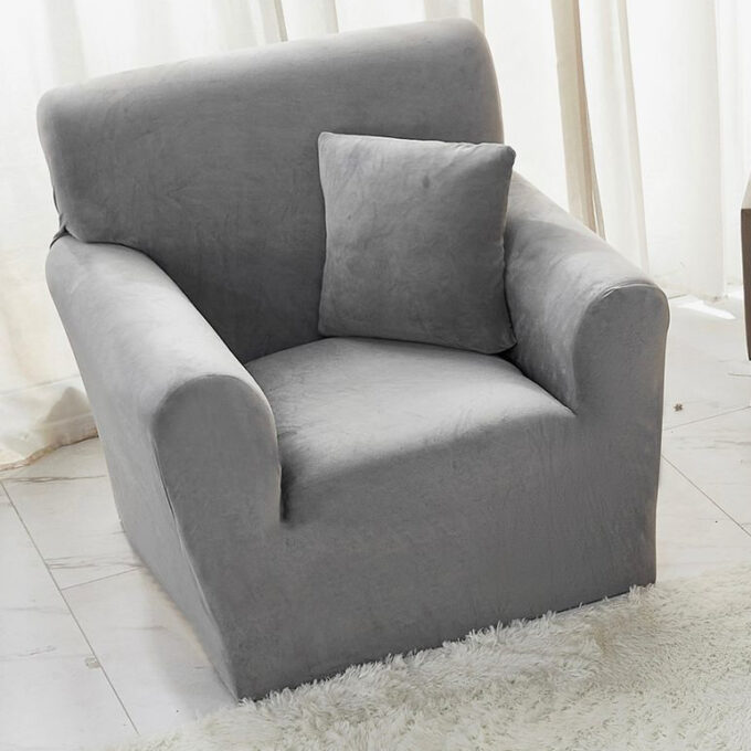 Husa Elastica, 90cm-130cm, pentru Fotoliu cu brate, Jojo Home, Catifea, Gri deschis