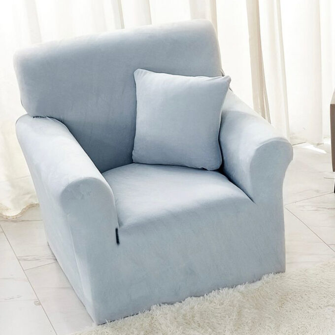 Husa Elastica, 90cm-130cm, pentru Fotoliu cu brate, Jojo Home, Catifea, Bleu deschis