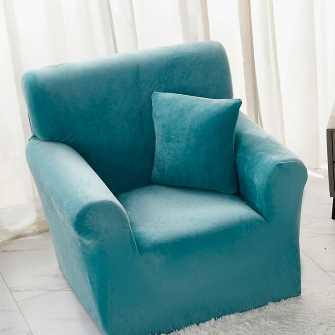 Husa Elastica, 90cm-130cm, pentru Fotoliu cu brate, Jojo Home, Catifea, Bleu intens
