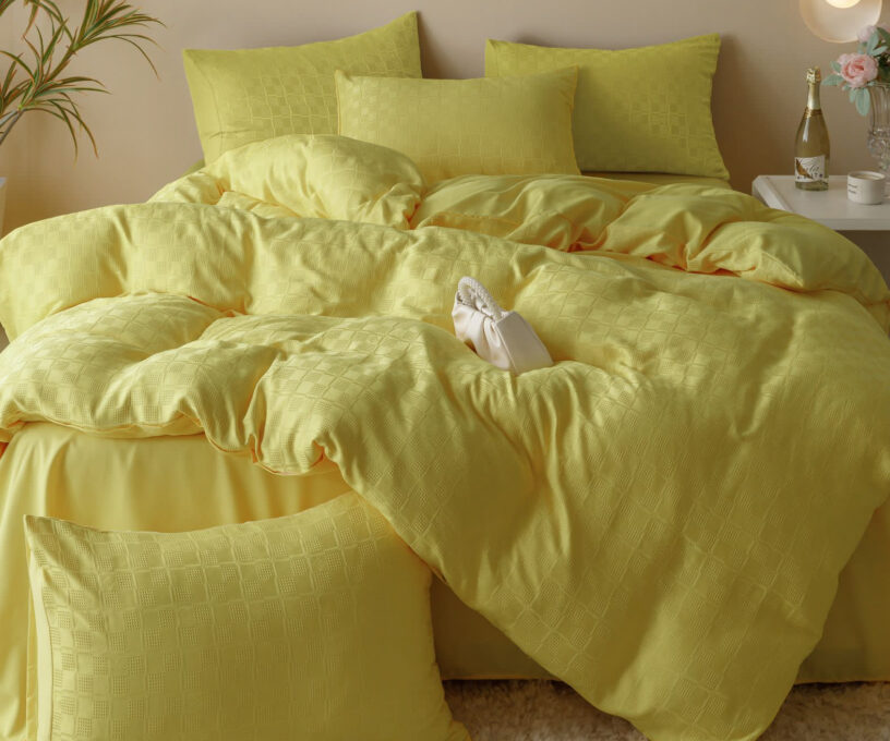 Lenjerie pat dublu, JACQUARD FINETAT, 6 piese, Jojo Home, Galben Lemon