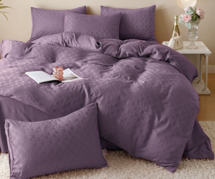 Lenjerie pat dublu, JACQUARD FINETAT, 6 piese, Jojo Home, Mov