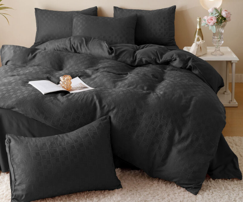 Lenjerie pat dublu, JACQUARD FINETAT, 6 piese, Jojo Home, Negru