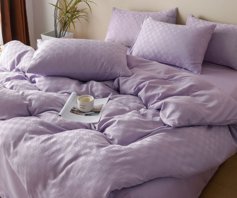 Lenjerie pat dublu, JACQUARD FINETAT, 6 piese, Jojo Home, Lila