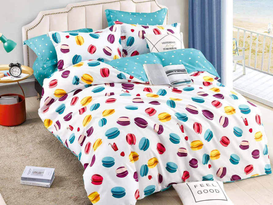 Lenjerie pat dublu, FINET, 6 piese, cu ELASTIC, Jojo Home, Multicolor, macarons 1 Lenjerie pat dublu, FINET, 6 piese, cu ELASTIC, Jojo Home, Multicolor, macarons