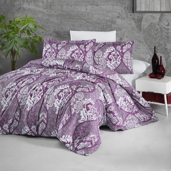 Lenjerie de pat matrimonial, 4 piese, Bumbac 100% Satin Deluxe GIRALDA V1 1 Lenjerie de pat matrimonial, 4 piese, Bumbac 100% Satin Deluxe GIRALDA V1