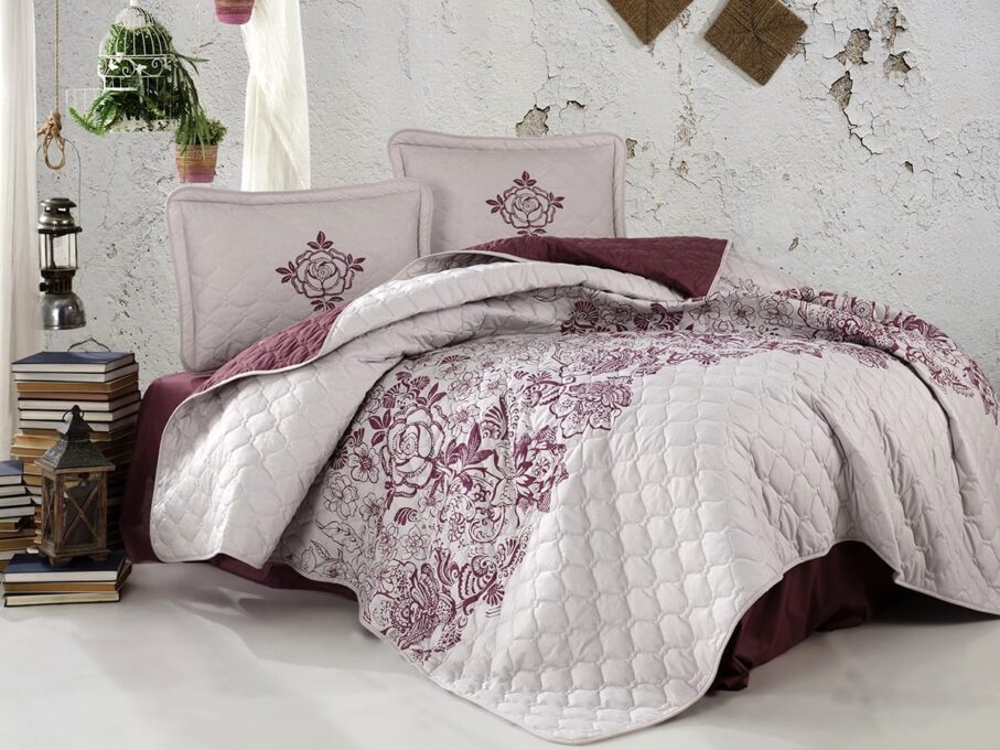 Set cuvertura de pat dublu, 3 piese, Bumbac 100%, 240x260cm, Clasy, MANDORA V2 Dusty rose