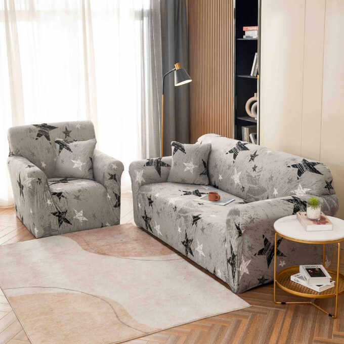 Husa Elastica Pentru Canapea 3 Locuri - L - Jojo Home, Gri, stelute
